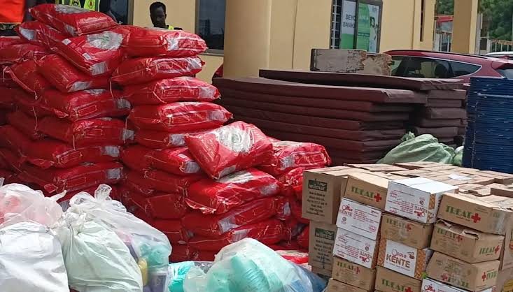 Ga Central Assembly, NADMO hand out relief items to flood victims, promise free health insurance replacements