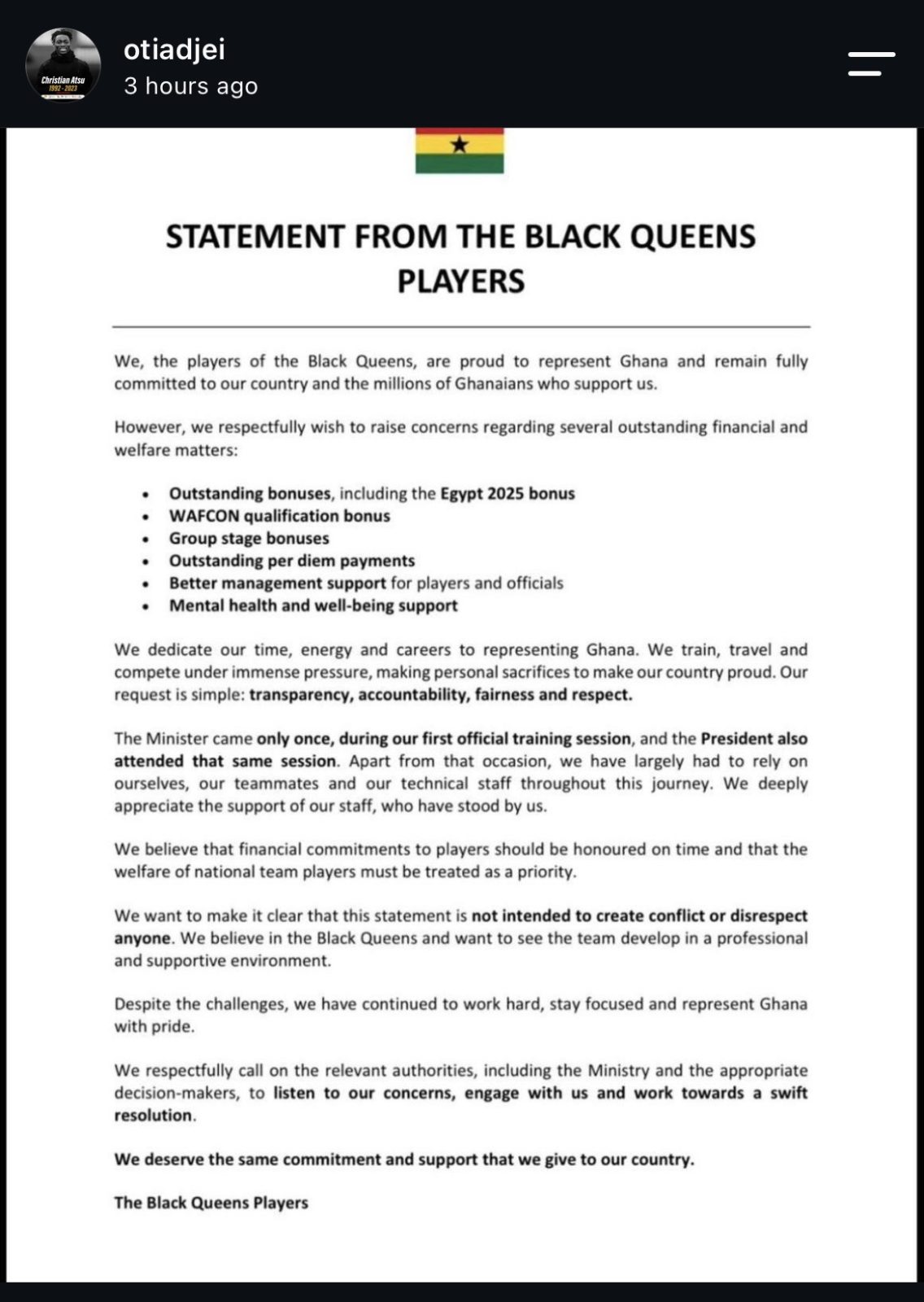Statement from the Black Queens