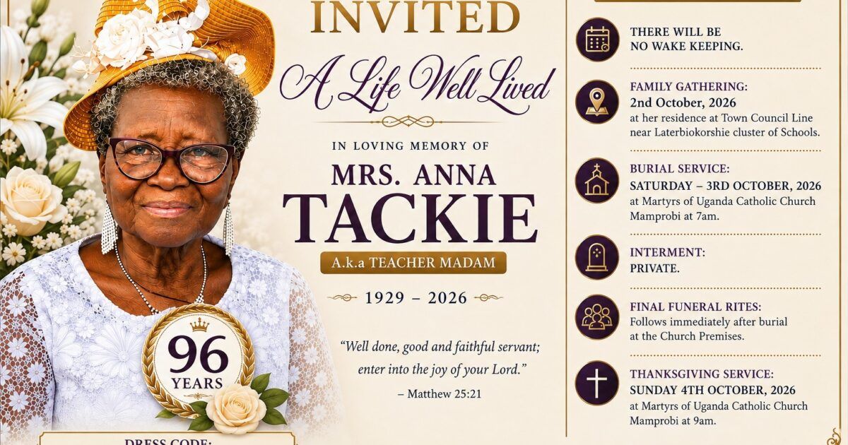 Mrs Anna Tackie Passes Away at Her Elmina Home
