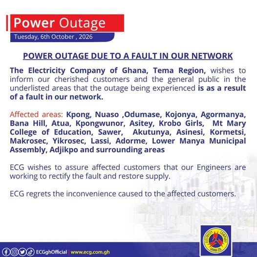 ECG Fault Causes Power Outage in Multiple Lower Manya Communities
