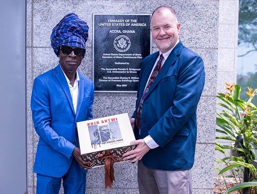Kojo Antwi Presents Autographed Memoir to US Embassy in Accra